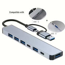Hub USB Tipo-C 7 en 1 5 USB 3.0 + 2 Tipo-C Metálico