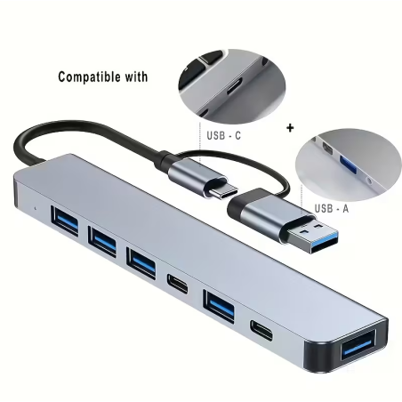 Hub USB Tipo-C 7 en 1 5 USB 3.0 + 2 Tipo-C Metálico