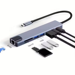 Hub USB Tipo-C 8 en 1 HDMI Ethernet USB 3.0 Metálico