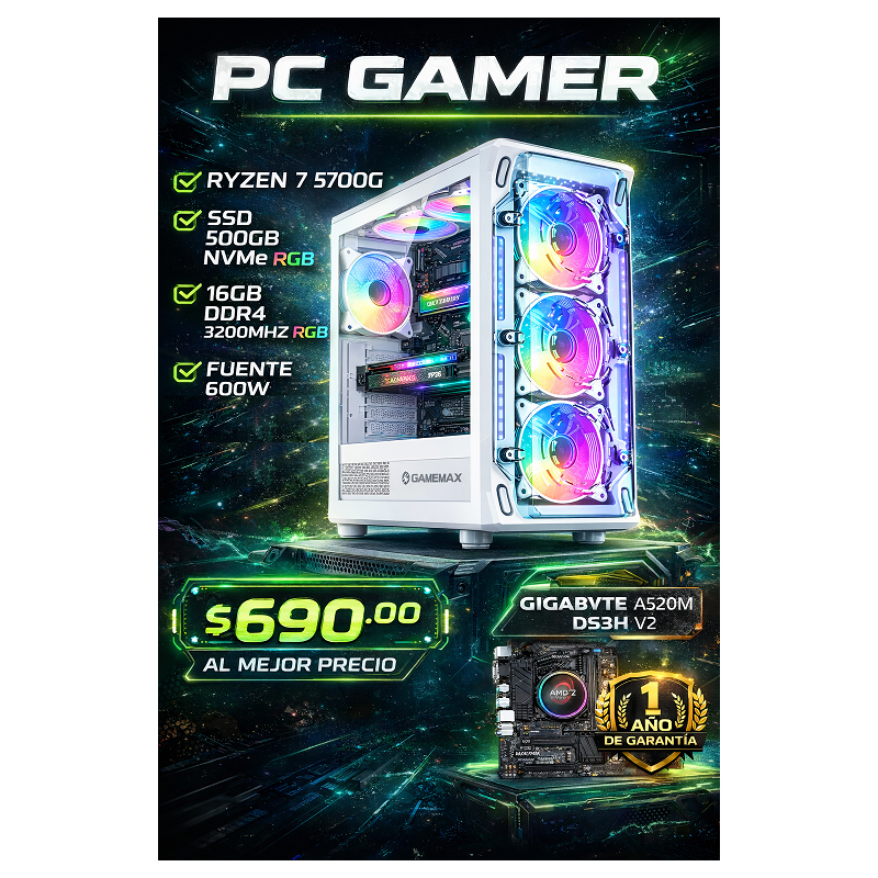 CPU Gamer Ryzen 7 5700G 16GB SSD 500GB Windows 11