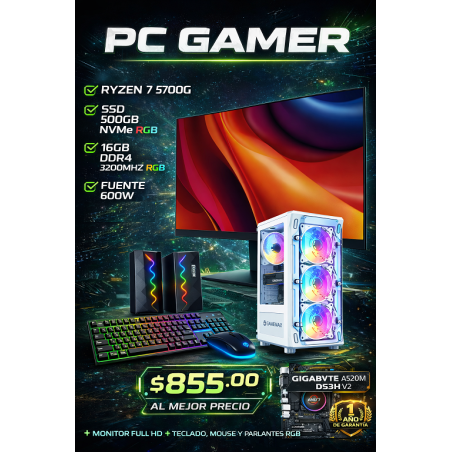 PC Gamer Completo Ryzen 7 5700G Monitor 24 Teclado Mouse
