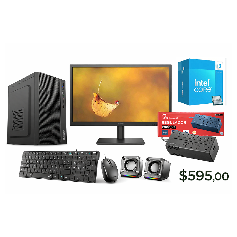 PC Oficina Intel Core i3 14100 8GB SSD 512GB Monitor