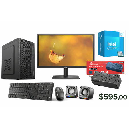 PC Oficina Intel Core i3 14100 8GB SSD 512GB Monitor