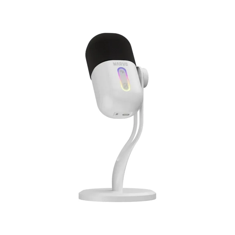 Micrófono Gamer Marvo MIC-08 WH RGB USB Streaming Podcast