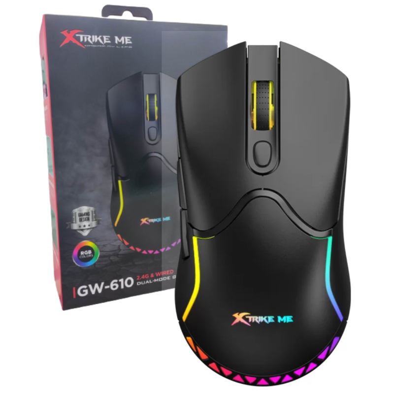 Mouse Gamer Xtrike Me GW-610 BK Dual 2.4G USB-C 8000 DPI RGB