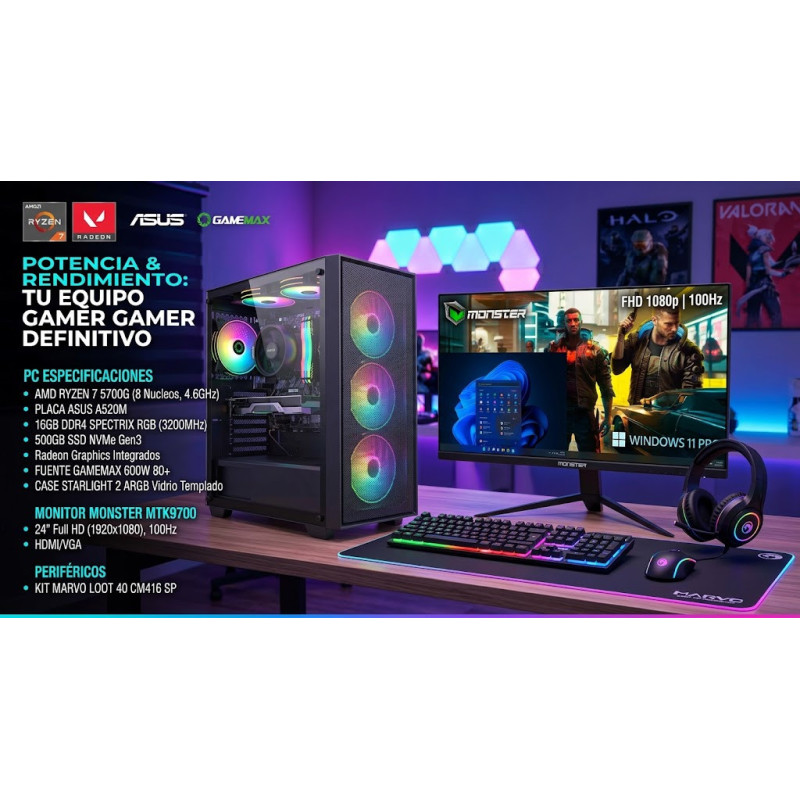 PC Gamer Completo Ryzen 7 5700G Monitor 24 Teclado Mouse
